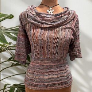Y2K Vintage 212 New York multicolored 3/4 sleeve sweater, adjustable neckline